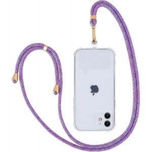 KAL-Pour Cordon Telephone La Lani&egrave;re De T&eacute;l&eacute;phone Lani&egrave;re Universelle Portable Bandouli&egrave;re R&eacute;glable Pour Le Cou, Sangle De Pour Attache De T&eacute;l&eacute;phone Compatible Avec Tous Les Smartphones - Mauve - Neuf