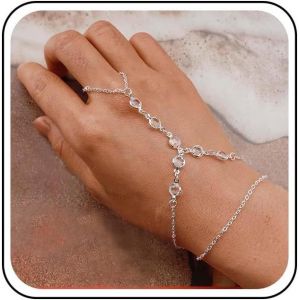 Eryi-Boho Cristal Bague Esclave Bracelet Doré Strass Doigt Bracelet Vintage Couches Doigt Bague Bracelet Superposition Main Poignet Chaîne Pièce À Main Bijoux Pour Femmes Et Filles Cadeaux - Neuf