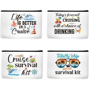 MAA-Trousse de maquillage pour bateau de croisière ¿ 4 pièces ¿ Organiseur de voyage portable ¿ Kit de survie ¿ Accessoires de plage avec fermeture éclair pour filles, femmes, amoureux, bateau, amis - Neuf