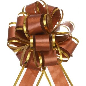 KAL-Noeud Cadeau 10Pcs 10Cm Noeud De Ruban De Noël Avec Bordure Dorée, Ruban D'Emballage Cadeau En Organza Pour Voiture, N?ud Pour Paniers De Voiture De Mariage, N?ud, Café - Neuf