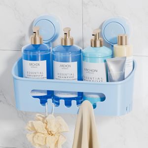 Etag&egrave;re Douche Sans Per&ccedil;age R&eacute;utilisable Etag&egrave;re Ventouse Simple D'Installation Charge 10Kg Imp&eacute;rable Rangement Douche Pour Carrelage Paroi De Salle De Bain & Cuisine, Bleue - Neuf