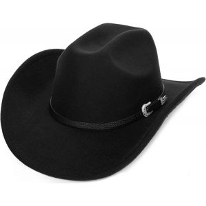 Cauc-Chapeau De Cowboy Occidental, Ajustable, Fedora, En Feutre, Unisexe, Cowgirl, Jazz, Avec Boucle De Ceinture, Taille M/L - Neuf