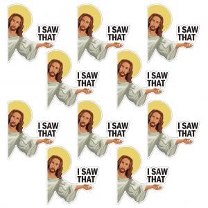 HJLIAN Lot de 10 autocollants amusants ??J'ai vu Jesus?? en PVC, impermeables, pour bagages, compte, decoration, graffiti, ordinateur portable, tasse, DIY - Neuf