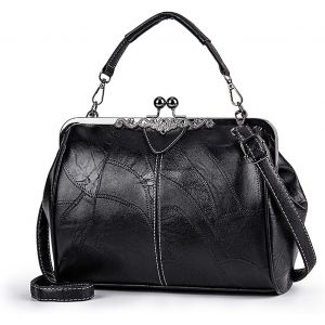 Sac à main rétro pour femme, sac à main vintage en cuir PU, sac à poignée supérieure, sac à bandoulière avec fermoir à baiser, sac à bandoulière pour le shopping, les fêtes, l'école et les voyages - Neuf