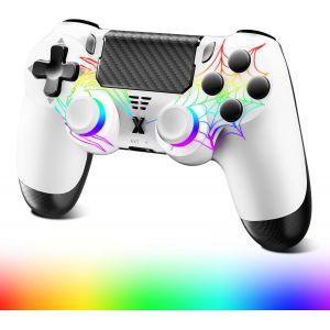 Manette Sans Pour Ps-4, Manette De Jeu Compatible Avec Ps-4/Pro/Slim, Manette De Jeu Bluetooth Avec Éclairage Rvb, Batterie 1000 Mah, Prise Audio 3,5 Mm Et Fonction Turbo - Neuf