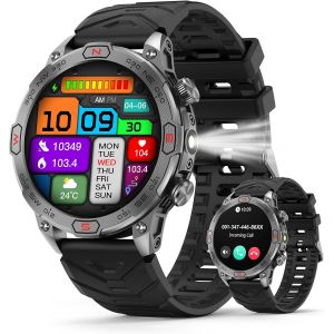 Montre Connectée Homme Femme Avec Lampe De Poche Led, Batterie 450 Mah Montre Sport Outdoor Avec Boussole/Pression Barométrique/Altitude, Etanche Ip68,1,43"" Amoled Smartwatch Pour Android Io[Z1840] - Neuf