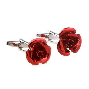 Boutons De Manchette Motif Rose Rouge, Cadeau Id&iquest;&iquest;Al, Une Paire Pour Homme - Neuf