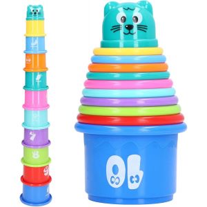 ChenQuanSarl-10Pcs Tasses Empilables Jouet Diff&eacute;rentes Couleurs Num&eacute;ros Fruits Motif B&eacute;b&eacute; Tasses De Bain Couleurs Arc-En-Ciel Tasses Gigognes Apprentis &Eacute;ducatif Baignoire Empilable Tasse Jouet 6M + - Neuf