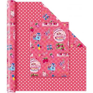 Papier Cadeau D'anniversaire &Agrave; La Fraise-1 Rouleau Papier Cadeau D'anniversaire Rose &Agrave; La Fraise Rouge R&eacute;versible Mignon &Agrave; Pois D&eacute;coration Cadeau Pour Filles Enfants 43cm X 10m - Neuf