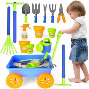 CHECARZHN--NO1-Ensemble De Jardinage Avec Brouette Enfants, Pelle, Râteau, Pots De Plantes, Arrosoir, 14Pcs Kit De Jeu Avec Outils De Jardinage Pour Enfants, Set D'Outils De Jardinage 3 Ans +, Cadeau - Neuf