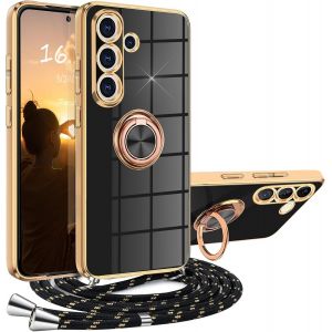 Kal-Coque Samsung Galaxy S24 Avec Cordon, Coque Samsung S24 Avec Collier Silicone Housse 360° Voiture De Bague Magnétique Antichoc Étui Lanyard Case Téléphone Portable Protection Cover Avec Support - Neuf
