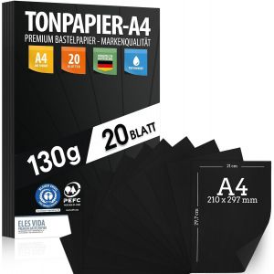 Tianyi-Papier De Couleur Noir - Format A4 - 130 G/M² - Papier De Bricolage Et Carton Noir - Pour Enfants Et Bricolage - Imprimable - Pour Cadeaux Créatifs - Certifié Ange Bleu Et Pefc - Fabriqué En A - Neuf