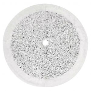 Jupe de sapin de No&euml;l 47/35'' blanche en peluche &agrave; sequins multicolores, d&eacute;coration de sapin de No&euml;l, motif flocon de neige argent&eacute; - Neuf