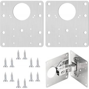 Lot de 2 plaques de r&eacute;paration pour charni&egrave;re d'armoire en acier inoxydable - Charni&egrave;re &agrave; visser - Plaque de r&eacute;paration avec trou pour portes en bois, armoire, meubles - Neuf