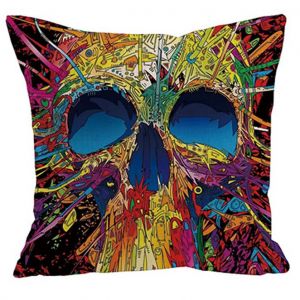 Housse De Coussin Motif Tête De Mort - Dimensions : 45 X 45 Cm - Idéal Pour La Maison, Les Bars, Les Clubs, Les Lits, Coton Et Lin, #1, 45 X 45 Centimètres (Crâne Coloré) - Neuf