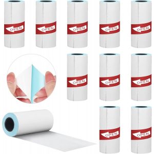 Papier Autocollant Imprimante,10 rouleaux de Papier Thermique Autocollant pour Mini Imprimante,Papier d'impression Thermique Auto-adhésif,57x25MM (Blanc-Opaque) - Neuf