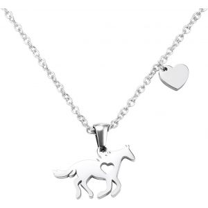 Kal-Collier De Cheval Pour Les Filles Collier À Breloques Coeur Initial Délicat En Acier Inoxydable Fête Des Mères Bijoux D'anniversaire Cadeaux Pour Les Femmes Mère Amoureux Des Chevaux - Neuf