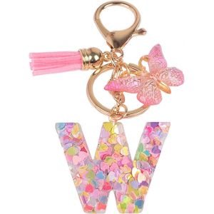 KAL-Nom Lettre Initiale Porte-Cl&eacute;s, Pompons Papillon Monogramme Porte-Cl&eacute;s, Rose - Neuf