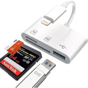 Lecteur de cartes SD pour iPhone,Lecteur de cartes mémoire avec adaptateur USB pour appareil photo,Visualiseur de cartes SD Plug & Play compatible avec les cartes SD,TF et Micro SD pour iPad - Neuf