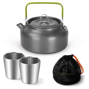 Bouilloire De Camping 1,2 L Avec 2 Tasses, Theiere Et Cafetiere Legeres En Aluminium Pour Randonnee, Camping Et Pique-Nique - Neuf