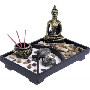 Porte-encens Zen Garden Bougie Sable blanc et pierres décoratives (Bouddha thaï), statue de Bouddha candélabre en résine statue de Bouddha zen bac à sable yoga - Neuf