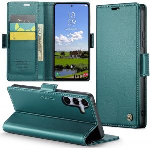 Maa-Coque Pour Samsung Galaxy S25, Étui Housse En Rfid Protection Premium Pu Cuir Portefeuille Rabat Case Magnétique Stand Antichoc, Étui Case Pour Samsung Galaxy S25, Bleu Vert - Neuf