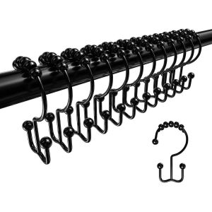 Anneaux de crochets de rideau de douche,crochets de douche en m&eacute;tal antirouille &agrave; double glissement pour rideau de douche de salle de bain Li - Neuf