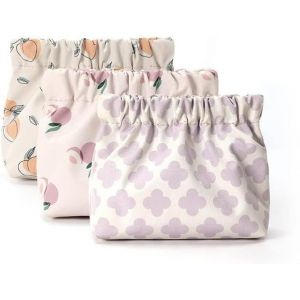 MAA-3 Pièces Petite Trousse Maquillage Mini Pochette de Toilette Femme sans Éclair Fermeture Automatique Sac Cosmetique pour Rangement Les Cosmétiques,Bijoux (A) - Neuf