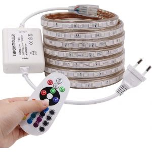 Tzf-Ruban &Agrave; Led Rgb, Ac 220v 230v 5050 60leds / M Ip65 &Eacute;tanche, Strip Flexible Bande, Led Strip Light Avec Changement De 24 Touches T&eacute;l&eacute;commande (1m) - Neuf