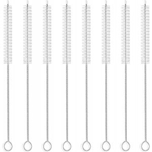 Lot de 8 brosses à paille,goupillon fin,brosse de nettoyage,brosse de nettoyage,brosse à bouteille,brosse de nettoyage pour machine à café,brosse à boisson,brosse de nettoyage (blanc) - Neuf