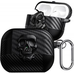 LORANKA-Coque AirPods 4 (2024) en Fibre de Carbone &iquest; &Eacute;tui de Protection 3D T&ecirc;te de Mort Mal&eacute;fique avec Mousqueton Housse Antichoc Cover Compatible avec Apple AirPods 4&egrave;me G&eacute;n&eacute;ration.Skull Black - Neuf