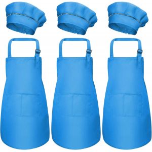 KALANKA-3 Set Tablier Enfant et Chapeau de Chef, Ajustable Bambin Tabliers de Cuisine avec Poches pour Filles Garçons, Tablier de Chef Jardin pour Cuisson Peinture L'artisanat (M pour 3-6 Ans) - Neuf