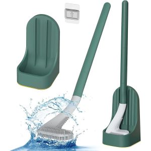 Brosse Toilette Golf,Brosse de Toilette à Long Manche,360º Pas d'impasse Nettoyage,Montage Mural Brosse Toilette Silicone,pour Salle de Bains ou WC d`hôtes (Vert) - Neuf