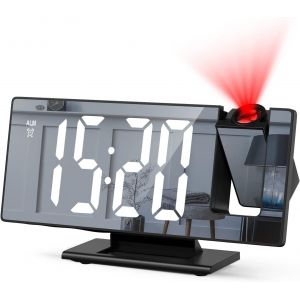 Ankilo Réveil numérique avec projection à 180 °, pour chambre à coucher, surface miroir de 19.8 cm, 4 niveaux de luminosité, mode variateur automatique, fonction répétition, la chambre, le bureau - Neuf