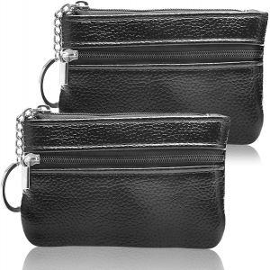 Lot De 2 Mini Porte-Monnaie En Cuir V&eacute;ritable - Petit Portefeuille Pour Femme Et Homme Avec Porte-Cl&eacute;s Et 2 Compartiments - Neuf