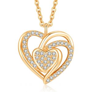 Collier C?Ur En Argent Sterling 925 Avec Pendentif Double C?Ur Et Zircon Cubique &iquest; Cadeau Romantique Pour Femme, Saint-Valentin, Anniversaires, F&ecirc;te Des M&egrave;res - Neuf
