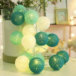KAL-Guirlande Lumineuse Coton Boules Batteries - 3,3M 20 Led Chaîne Lumière Avec Prise Pour Chambre Rideau Fête Noël Anniversaire Halloween Mariage Chambre De Bébé Romantique Décor - Neuf