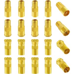20 Pièces Adaptateur de F Mâle Femelle à Mâle Femelle Coaxiale RF,TV 9.5 Mâle Femelle vers Connecteur à Vis de Type F Convertisseur,Adaptateur Antenne TV vers F Connecteur,Plaqué Or - Neuf