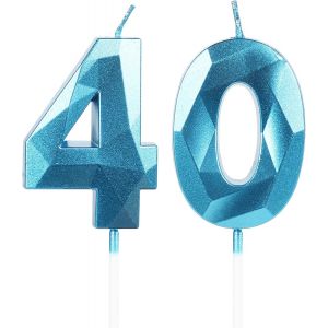 Eryi-Bleu Bougies D'anniversaire Pour 40 Ans, 3d Bougie Numéro 40, Bougies Dorées, Bougie D'anniversaire Pour Gâteau, Bougies D'anniversaire, Décorations De Gâteau Pour Fête D'anniversaire, Mariage - Neuf