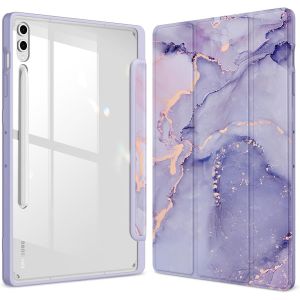 Coque Pour Samsung Galaxy Tab S10 Plus/Tab S9 Fe Plus/Galaxy Tab S9 Plus 12.4 Pouces (2024/2023)-[Rangement De Stylet] Housse Transparente Claire Etui Avec Bord Antichoc,Marbre Lilas - Neuf