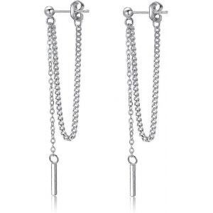 Argent Sterling 925 Boucles D'oreilles Cha&icirc;ne Pour Femmes Adolescentes Bar Boucles D'oreilles Enfile-Aiguille Boucles D'oreilles - Neuf