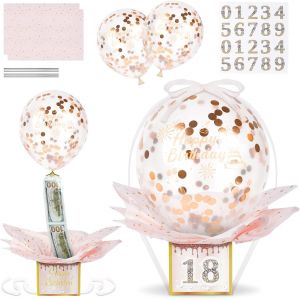 CAUC-Bo&icirc;te Surprise d'anniversaire, 46pcs Bo&icirc;te Cadeau avec Ballons et 0 &agrave; 9 Nombre Cr&eacute;atif DIY Happy Birthday Cadeau Surprise Explosion, Anniversaire Cadeau pour la Famille et les Amis - Neuf