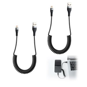 Kalanka-Lot De 2 C&acirc;bles De Charge Usb Spiral&eacute;s Compatibles Avec Iphone, Interface 8 Broches, Certifi&eacute;s Mfi, Compatibles Avec Les Mod&egrave;les 14, 13, 12, 11 Pro Max, Xr, Ipad Et Airpods - Neuf