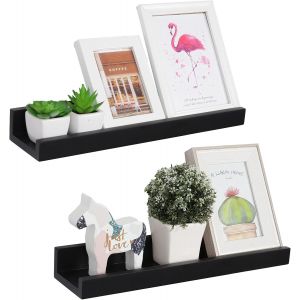 Cauc-Etag&egrave;re Murale En Bois Pour Rangement Epices Cuisine, Etagere Murale Enfant Pour Livres, Decoration Etagere Flottante Organisateur Au Salon, Chambre Ou Salle De Bains.(Noir, Lot De 2) - Neuf