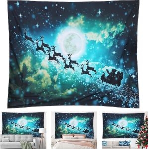 La Tapisserie Murales De No&euml;l,No&euml;l Th&egrave;me Tenture Murale Psych&eacute;d&eacute;lique Hippie Color&eacute; De La Tapisserie D&eacute;corations Murales, D&eacute;cors Verser Chambre Salon(130_X_150_Cm, Tapisserie De Cerfs Fanatiques De - Neuf