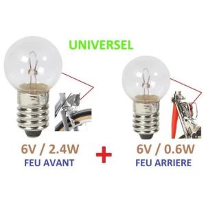 Kit Ampoule Velo Avant Arriere 6v 0.6w 2.4w Dynamo Universel Feu Lampe Ville Vintage Eclairage - Neuf