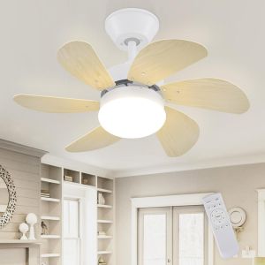SUBZONAL-Ventilateur de plafond avec &eacute;clairage et t&eacute;l&eacute;commande Silencieux - Lampe de plafond 6 pales &Oslash;75 cm Ventilateur Timing Plafonnier Lampe unique Fan &eacute;t&eacute;/hiver Salle &agrave; manger Chambre/Couleur boi - Neuf