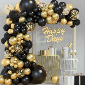 KALANKA-Arche Ballon Noir Et Or - 111pcs Ballons Anniversaire Avec Ballon Noir Ballon Doré Ballon Paillette, Guirlande Ballon Noir Et Doré Pour Decoration Anniversaire, Fete, Baby Shower, Mariage, Re - Neuf