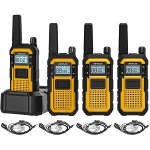 Rb648 Talkie Walkie,Radio Bidirectionnelle Étanche Ip67,Double Ptt,Vibration Sos,2000 Mah,Talkie-Walkie Robuste Avec Oreillettes Pour Entrepreneurs De Chantier (4 Pièces,Jaune) - Neuf