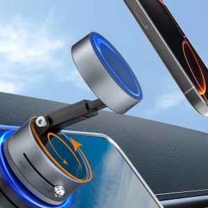 Kal-Support De T&eacute;l&eacute;phone Voiture Magn&eacute;tique Pour Iphone Magsafe, Ventouse Sous Vide & Rotation &Agrave; 360&deg; & Pliage R&eacute;tractable, Facile &Agrave; Installer/D&eacute;sinstaller, Gris - Neuf